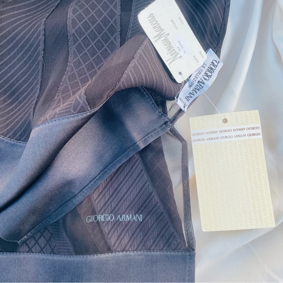 GIORGIO ARMANI Gun Black Gray Satin Silk Italy Light Charcoal Rectangular Scarf - Picture 15 of 16